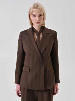 Czekoladowa asymetryczna marynarka w prążki det_2