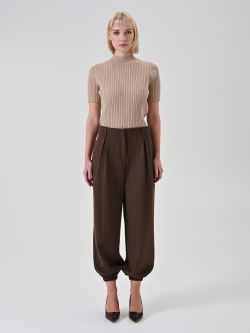 Chocolate Pinstripe High-Waisted Trousers det_1