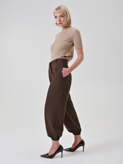 Chocolate Pinstripe High-Waisted Trousers in_i7