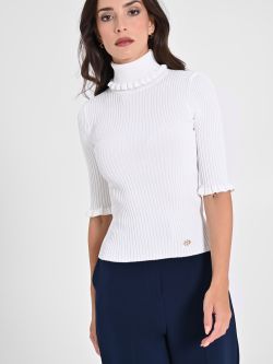Pull Dolcevita blanc côtelé sp_e1