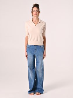 Polo en maille beige clair det_1