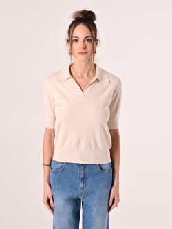 Polo en maille beige clair det_2