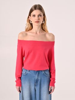 Pull fuchsia à épaule dénudée det_2