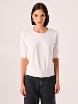 Pull blanc à manches courtes det_2