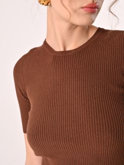 Chocolate Ribbed Crewneck Sweater in_i5