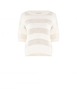 Openwork Knitted Beige T-shirt det_4