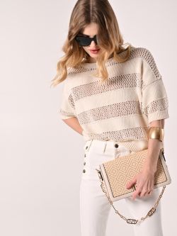 Openwork Knitted Beige T-shirt sp_e1
