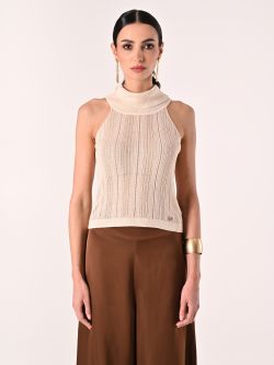 Top beige claro de punto fino calado det_2