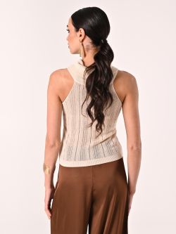 Top beige claro de punto fino calado det_3