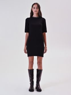 Schwarzes Strickkleid mit Strass det_1