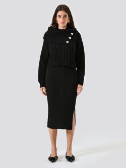 Maglione Nero Cropped Lavorazione Costa Inglese det_1