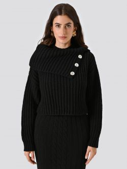 Maglione Nero Cropped Lavorazione Costa Inglese det_2