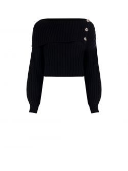 Black Cropped English Rib Sweater det_4