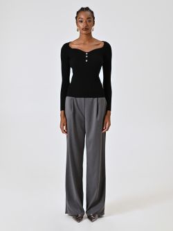 Black Ribbed Knit Sweater det_1