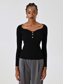Black Ribbed Knit Sweater det_2