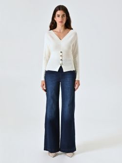 Maglia con Scollo a V Bianco det_1