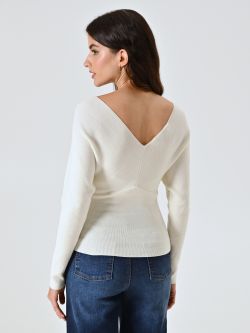 Maglia con Scollo a V Bianco det_3