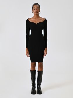 Vestido de punto fino acanalado negro det_1