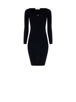 Vestido de punto fino acanalado negro det_4