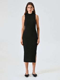 Black Sleeveless Dress in English Rib Stitch det_1