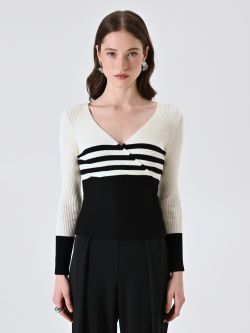Pull boléro à rayures noires et blanches det_2