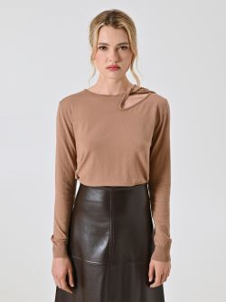 Maglia con Dettaglio Cut Out Cammello det_2
