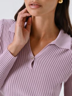 Mauve Pink Knitted Polo Shirt in_i5