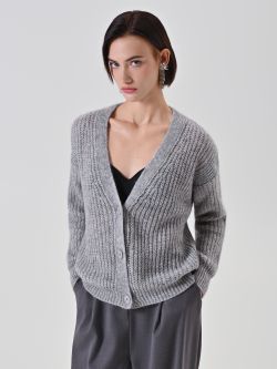Cardigan in maglia lurex grigio chiaro in_i7