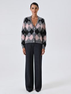 Cárdigan en jacquard suave con patrón de rombos det_1
