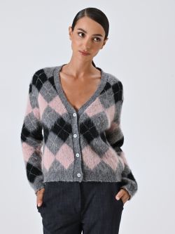 Cárdigan en jacquard suave con patrón de rombos in_i7