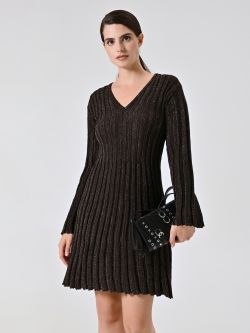 Vestido de punto fino con hilo de lúrex dorado sp_e1
