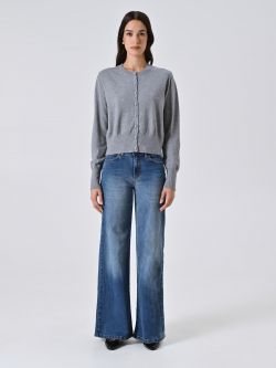 Cardigan Grigio Melange in Maglia det_1