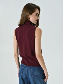 Jersey de cuello alto en mezcla de viscosa burdeos det_3