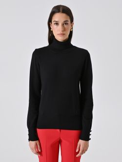 Rollkragenpullover aus schwarzem Strickstoff det_2