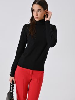 Rollkragenpullover aus schwarzem Strickstoff sp_e1