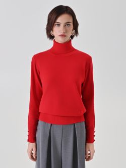 Maglia dolcevita rossa con bottoncini decorativi det_2