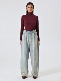 Rollkragenpullover aus Strickstoff in Bordeaux det_1