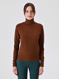 Rollkragenpullover aus braunem Strickstoff det_2