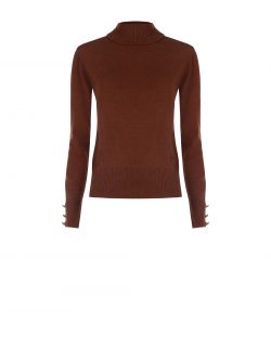 Rollkragenpullover aus braunem Strickstoff det_4