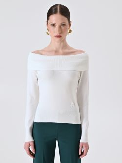 Pullover in Weiß mit geripptem Halsausschnitt det_2