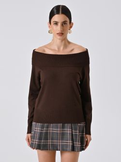 Maglia Marrone Cioccolato con Collo Ribaltato det_2