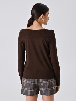 Maglia Marrone Cioccolato con Collo Ribaltato det_3