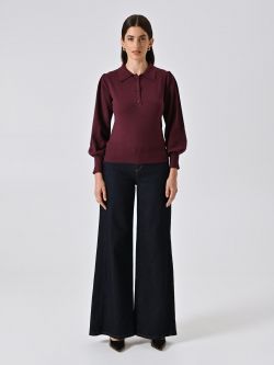 Polo Bordeaux in Maglia con Bottoni Ricoperti det_1