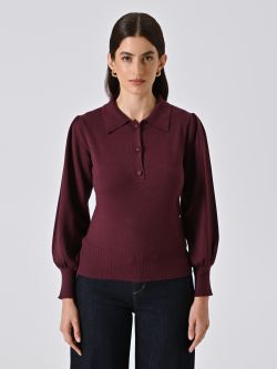 Polo Bordeaux in Maglia con Bottoni Ricoperti det_2