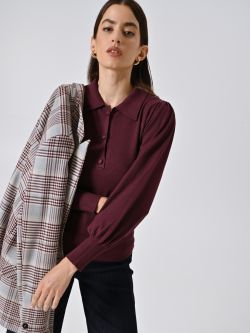 Polo Bordeaux in Maglia con Bottoni Ricoperti sp_e1