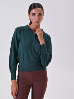 Polo vert en maille avec boutons recouverts de tissu in_i7