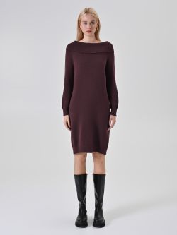 Robe en maille bordeaux à col roulé det_1