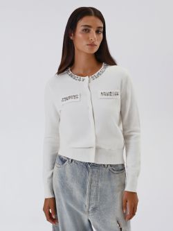 Cardigan duveteux blanc orné de pierres in_i7