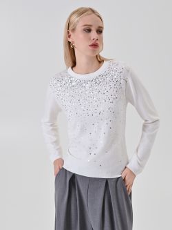 Jersey color crema con lentejuelas en degradado in_i7