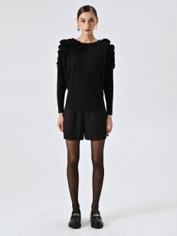Black Sweater with Embossed Flowers det_1